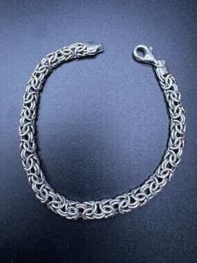 Vintage LIRM Italy Signed 925 Sterling Silver Byzantine Chain Bracelet 7.5"